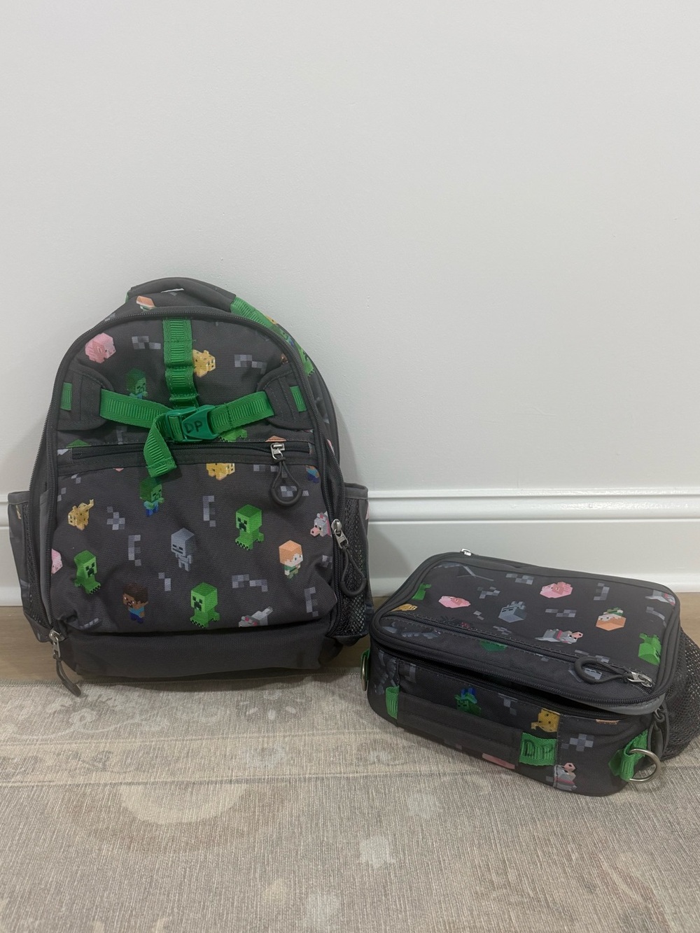 Kids Black & Green Minecraft-Inspired Backpack and Lunch Bag Set